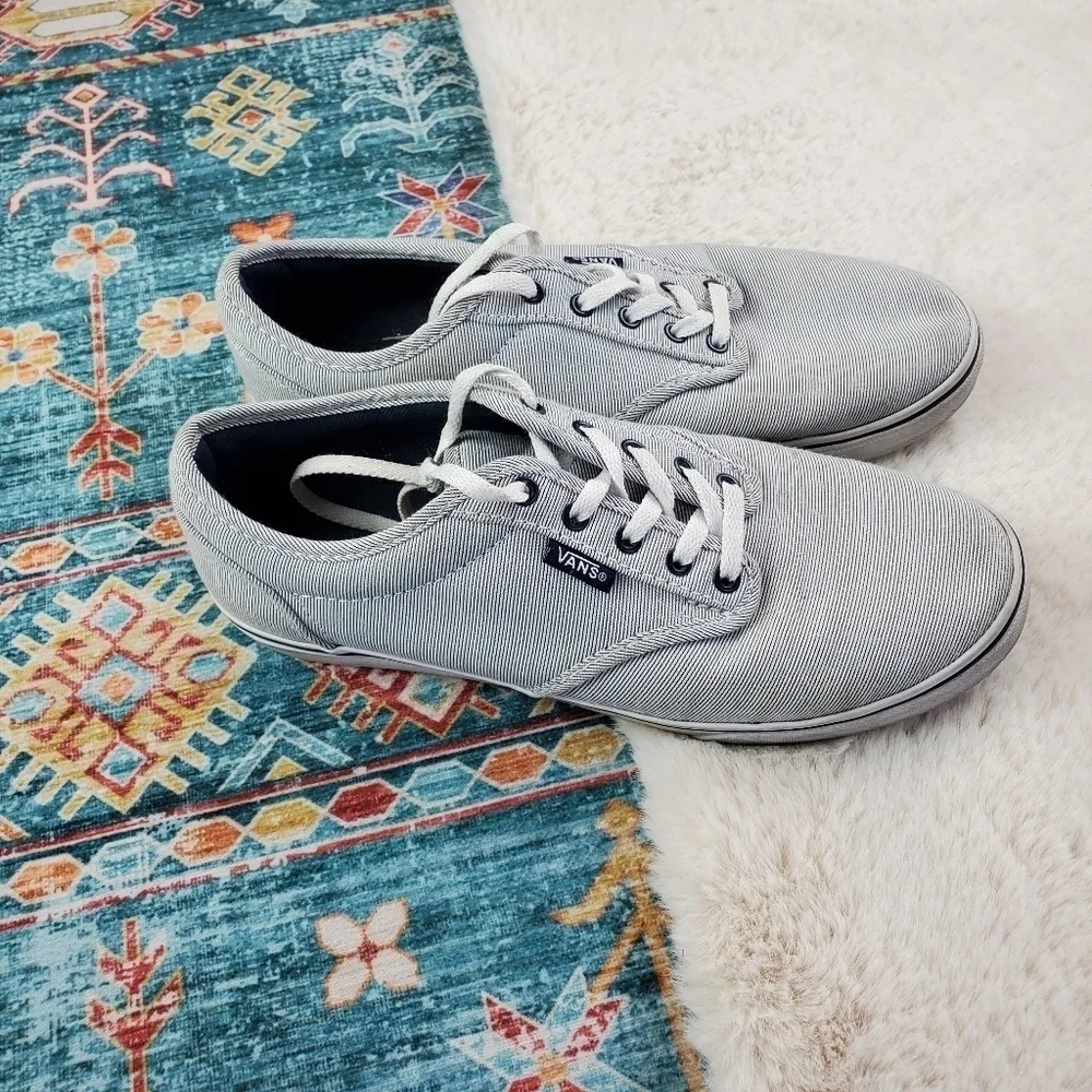 VANS Micro Stripe Canvas Sneakers WOMEN'S US 6.5 Navy blue White Lace up Skater - Picture 2 of 6